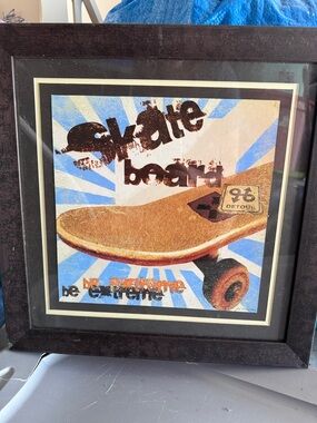 Framed Skateboard Art Print with 'Skate Board' Graphic 18x18